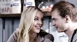 Young blonde Lily Larimar has sex with a guy while they're working in cafe on shefanatics.com