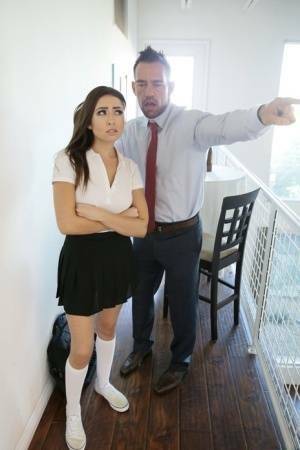 Naughty schoolgirl Melissa Moore spanked hard by her stepdad for misbehaving on shefanatics.com