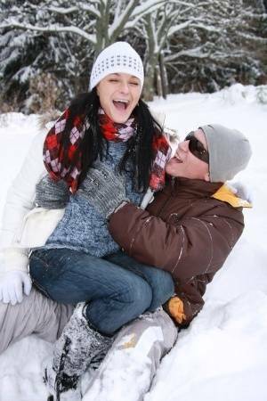 Teen girl opens her mouth for a cumshot after fucking in the snow on shefanatics.com