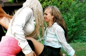 Lusty european sluts have some fully clothed pissing fun with a inky lad on shefanatics.com