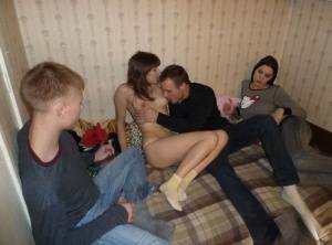 Drunk students swap partners while having MMFF sex on a bed on shefanatics.com