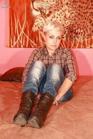 Awesome short haired blonde girl Marlene is a foot fetish babe on shefanatics.com