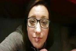 Girl with glasses drowning in cum after facial on shefanatics.com