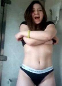 Teen get naughty on a trains public toilet on shefanatics.com