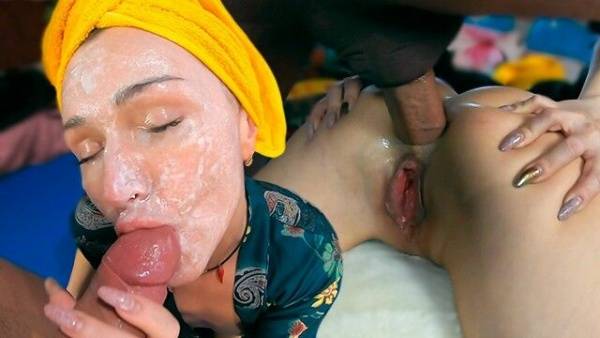 Cutie Deepthroats Friend's Dick, Assfucked and Gets Facial on shefanatics.com