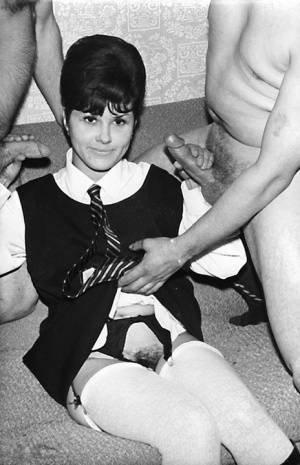Small titted vintage schoolgirl removes her uniform for a big cock threesome on shefanatics.com