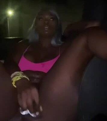 Sexy ebony onlyfan model public car play on shefanatics.com