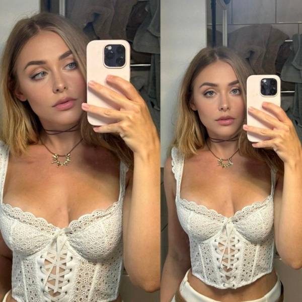 Melina Goransson White Lace Crop Top Selfie Set Leaked on shefanatics.com