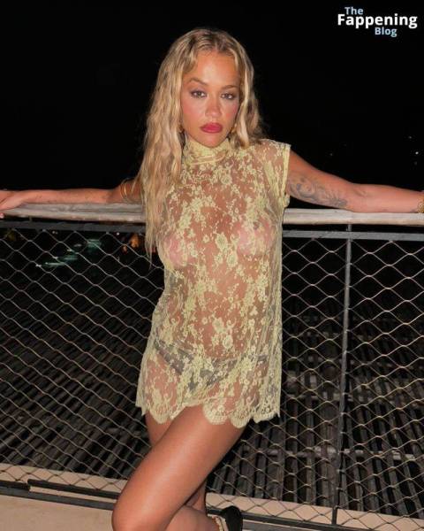 Rita Ora Shows Off Her Nude Boobs While Posing in a Sheer Dress (2 Photos) on shefanatics.com